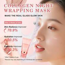 胶原蛋白夜间裹敷面膜，胶原蛋白睡眠裹敷面膜，胶原蛋白撕拉面膜，弹性保湿护理，2.53 液体盎司（含刷子） - 粉色 - 查看 9