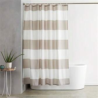 Water Resistant Fabric Bathroom Shower Curtain With Hooks, Machine Washable, 200 X 180cm, Large Light Brown, Beige,Bathroom Decor,Room Decor,Home Decor,Bathroom Accessories