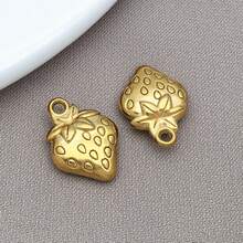 2 件金色不锈钢水果吊饰樱桃西瓜草莓食物吊坠适用于 DIY 珠宝耳环手链项链工艺钥匙扣