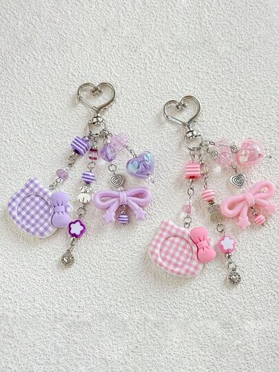 1pc Beaded Bow Keychain, Versatile Girl Backpack Decoration