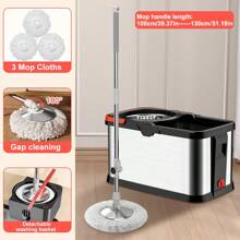 Spin Mop And Bucket Set With 3 Mop Pads, Household Rotating Floor Mop, Hands-Free Wash Stainless Steel Mop, Dust Removal Mop, Dry And Wet Use, Perfect For Home, Kitchen, Bathroom Floor, Cleaning Supplies, Cleaning Tool