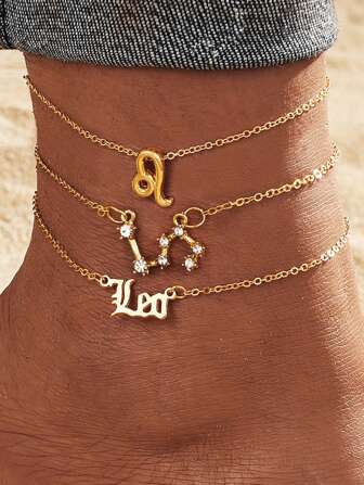 3pcs/Set Fashionable Zirconia Star & Letter Anklet, Constellation Lucky Charm, Suitable For Men & Women Daily Wear, Exquisite Gift For Valentine's Day, Graduation, Birthday, Holidays