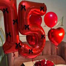 6 件 40 英寸巨型红色数字带黑色蝴蝶结数字气球红色气球数字生日装饰 1 2 3 4 5 6 7 8 9 数字派对庆祝装饰毕业典礼婚礼婴儿洗礼周年派对 - 彩色 - 查看 2