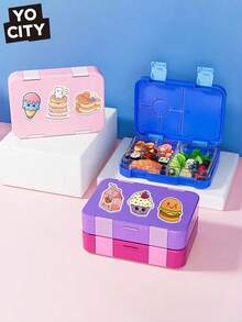Yocity 1pc Solid Color Or Printed Detachable Bento Box, Lunch Box, Divided Lunch Box, Suitable For Picnic, Cafeteria, Kitchen Organization, Kitchen Accessories, Suitable For Work And Travel (Stickers Sold Separately) - Multicolor - View 3