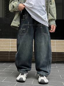 Jeans in denim con vestibilità ampia per ragazzi, adatti per uso casual, scolastico e all'aperto, per l'autunno - Grigio Scuro - Visualizzare 2