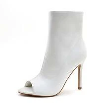Womens Peep Toe Stiletto Booties Side Zipper High Heel Open Toe Ankle Boots CHARLIE-212 - 白色 - 查看 7