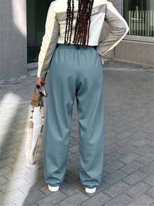 Pantalon Mujer Deportivo Urbano Comfort Recto Cintura Elastico Cordon Ajustable Bolsillos Delanteros Casual Versatil Negro Basico Suave Resistente Transpirable Training Gimnasio Yoga Running Danza Athleisure Offduty Lounge Estilo Moda Diario Flexible Ligero Invierno Otoño Primavera Verano Fitness Workout Oversize Relajado Comodo Streetwear Cool - Neblina azul - Ver 2