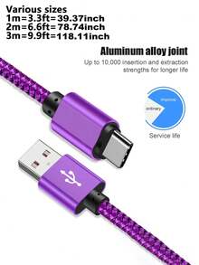 1条USB-C快速充电线[3.3英尺/6.6英尺/10英尺] USB-A转C尼龙编织充电线，兼容三星Galaxy S25 S24 S23 S22 S21 S10、Note 20 10 9 A51 G8 G7、Pixel及其他USB-C设备 - 紫色 - 查看 8
