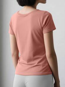 Camiseta gráfica de mujer de manga corta con cuello redondo, de moda con estampado de corazón,Camiseta de Mujer, Manga Corta, Cuello Redondo, Ropa Casual para Primavera y Verano, Blusa Moderna de Moda, para uso diario casual - Rosa - Ver 5