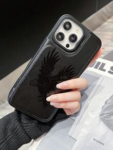 High End Fashion Eagle Pattern, Handmade Customization, Latest Designer Faux Leather Wallet Case+Shock-Absorbing Frame With Three Card Slots+Cash Slot, Certified Anti Drop Business Simplicity, Fashionable And Practical, Shockproof, Scratch Resistant, Compatible With IPhone 16/16Plus/16Pro/16ProMax/15, 14, 13, 12, 11 Series, Etc. - 黑色 - 查看 5