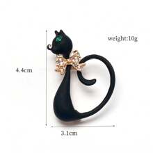 卡通绅士猫合金水钻胸针，时尚长尾猫翻领别针，包袋/服装配饰