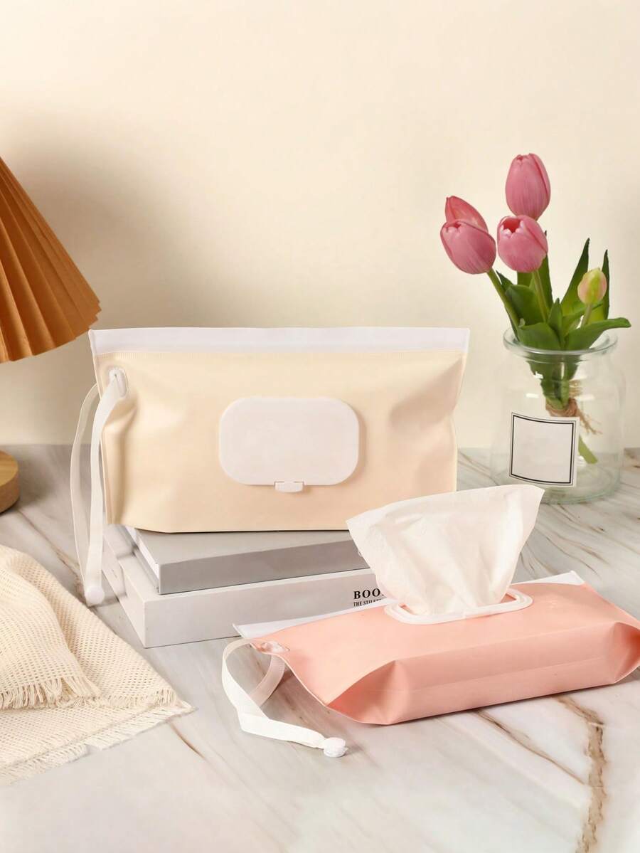 2 件婴儿便携式尿布袋、纸巾袋、婴儿湿巾分配器、可再填充湿巾架、可重复使用湿巾袋 - 彩色 - 查看 1