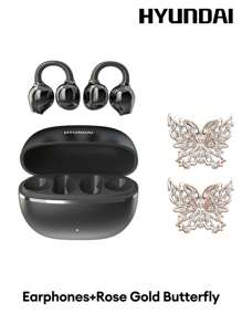 HYUNDAI HYUNDAI EarclipC7 modische Bluetooth-Ohrhörer mit rosafarbenen Schmetterling-Ohrhörer-Accessoires, Clip-On-Ohrhörer für Sport, Musik, Gaming, geringe Latenz, lange Akkulaufzeit, HD-Anrufe mit Mikrofon, IP45 wasserdicht, bequemes Tragen, keine Ohrringe zum Durchstechen, modisches Accessoire, Geschenk für Frauen
