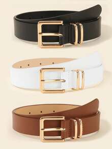 3pcs Fashionable Square Buckle Women's Belt, Minimalist & Versatile For Pants, Dresses, Casual & Elegant, Suitable For Waist Size 29.5~33.5in