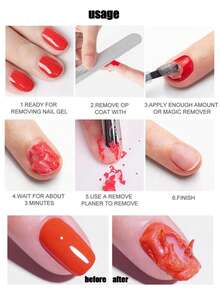 15ml Gel Nail Polish Remover With Double-Sided Cuticle Pusher, Magical Remover Quickly And Easily Removes Gel Nail Polish In 3-5 Minutes, No Foil Soaking Or Wrapping Required