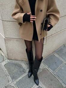 DEEKA Autumn/Winter New Wool Blend Short Coat, Oversized Loose Fit Petite Fashionable RetroOvercoatt - Khaki - View 7
