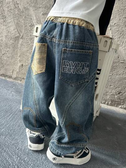 Jungen Loose Fit Gerade Bein Jeans, geeignet für Lässig, Schule, Outdoor Tragen, Herbst