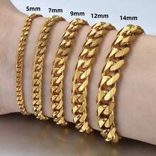 Golden Cuban Bracelet, High-Quality Stainless Steel Cuban Chain Bracelet, Minimalist Metal Jewelry, Hip-Hop Bracelet, Rock Metal Bracelet, Fashion Jewelry Gift For Him