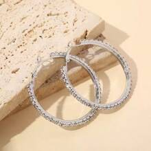 1 Pair Shiny Crystal Hoop Earrings, Colorful Fashion Round Rhinestone Earrings, Party Jewelry Gift