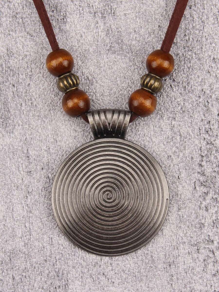 1 chiếc vòng cổ kim loại hình học xoắn ốc đính hạt dành cho nữ, dây chuyền áo len cổ điển - Chỉ thương hiệu + hạt màu lạc đà - Xem 1