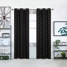 2 Pcs Blackout Curtains For Bedroom & Living Room - Diamond Foil Print, Grommet Top, Thermal Insulated & Room Darkening (Blocks Sun, Saves Energy) - 黑色 - 查看 1