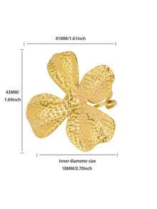 1 Stück Edelstahl Blume Offene Ringe Für Frauen 18K Vergoldet Ring Weibliche Ästhetischen Schmuck Geschenke, Cut Out - Goldgelb - Übersicht 20