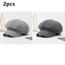 1 Stück/2 Stück modische lässige Retro Einfarbig Barett Mütze, warme & windabweisende Achteckkappe, Winter