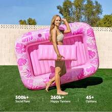 Portable Inflatable Sunbathing Pool - Blue And Pink, Removable Cushion, No Pump Needed, Durable Home Beach And Pool Floating Swimming Relaxation Room, Suitable For Summer Water Party, Inflatable Pool - Multicolor - View 4