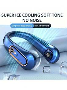1pc Neck Hanging Fan. Bladeless Neck Fan. 1200mAh Battery Upgraded Version. Long-Lasting Battery Life, 5 Adjustable Speeds. LED Display, Suitable For Students, Office, Outdoor Travel. Perfect Gift, Essential For Holidays