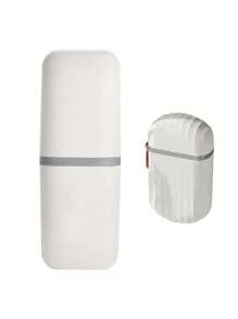 白色便携式旅行皂盒和牙刷架套装 - 耐用塑料，椭圆形，露营、健身房和浴室必备配件，适合外出、旅行、住宿、旅行和商务旅行，也可作为礼物赠送给家人和朋友、返校礼物、教师礼物