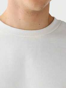 Men's Plain Flannel Round Neck Sweatshirt - 米色 - 查看 3