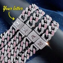 LIGHTSOME Brățară Miami Link cu litere personalizate pentru bărbați, brățară inițială argintie personalizată, bijuterii hip hop, brățară cu nume cu literă inițială pentru femei, lungime de 8 inch, bijuterii hip hop, cel mai bun cadou pentru bărbații și băieții mei