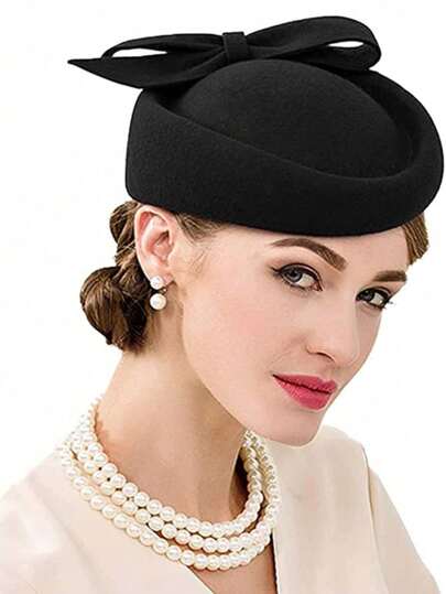 HIMESPORT  Wool Felt Fascinators Pillbox Hats For Ladies Women Church Hat Wedding Bridal Cocktail Tea Party Dress Derby Cap With Bow