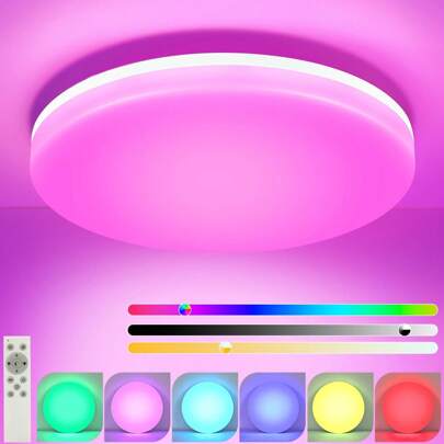 ZMH Deckenlampe LED Deckenleuchte Badezimmer - Schlafzimmerlampe Dimmbar mit Fernbedienung Badezimmerlampe flach Ø22CM 18W rund RGB Küchenlampe IP54 für Bad schlafzimmer