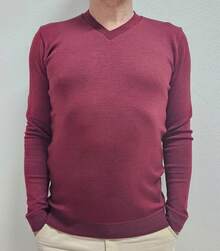 Men's Cold Weather Blouse | Men's Knitted Sweater | Winter Knitted Wool Pullover Long Sleeve V-Neck - 紅木色 - 查看 6