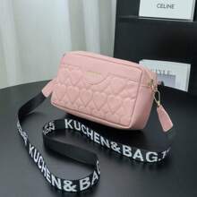 可爱粉色心形迷你斜挎包，时尚纯色女士斜挎包，轻巧简约化妆包 - 粉色 - 查看 4