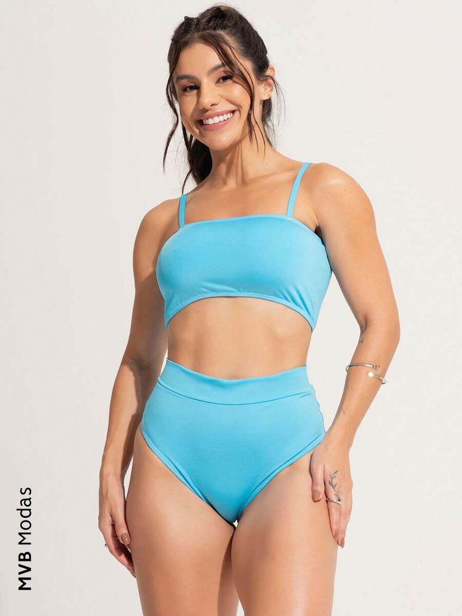 Bikini Top Stripe Hot Pants High Waist Cropped Asa Delta MVB Modas - Water - View 1