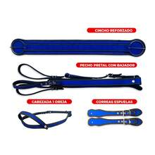Montura Silla Charra para Caballo Resistente a la Humedad, Ligera, de Fácil Mantenimiento, Cantinas Desmontables- Equipada con Cincho,Carona Sencilla, Pecho pretal, Cabezada y Correas para Espuelas- Montura de Trabajo - Azul-Fuste Negro - Ver 3