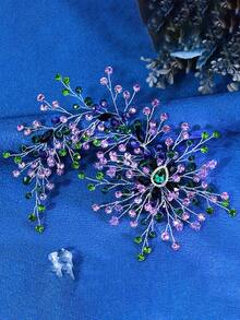 1 pezzo Fascia per capelli da sposa di lusso fatta a mano con cristalli viola e strass verdi, accessorio elegante per capelli da matrimonio, fasce per capelli invernali da donna, fasce riscaldanti per la testa - Viola - Visualizzare 5