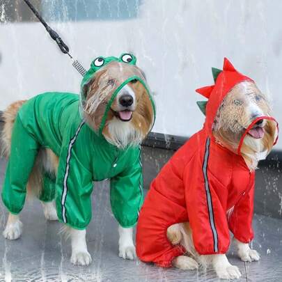 大型犬雨衣带反光条，可调节连帽宠物雨衣