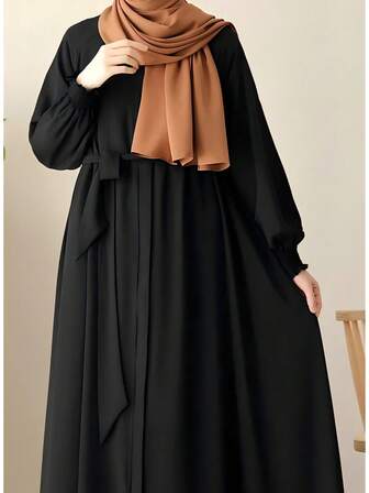 Solid Color Elegant Turkish Dubai Middle Eastern Style Women Long Robe Robe Zipper Flared Long Sleeve Abaya