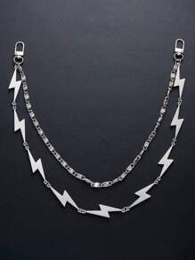 Lightning Bolt Double Layer Pant Chain, Minimalist Double Layer Punk Hip Hop Chain Belt, Fashion Pants Chain For Boys And Girls