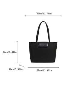 Una bolsa de tote casual de unicolor simple y versátil, de gran capacidad, con cremallera, que se puede usar como bolso de hombro, adecuada para compras, vacaciones, trabajo y transporte y otras ocasiones. - Negro - Ver 3