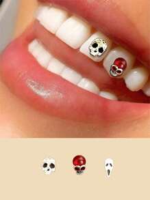 1pc Boxed Halloween Metal Skull Cool And Handsome Tooth Accessories (Box Random)