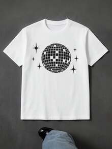 Disco Ball Graphic, Men's T-Shirt With Double-Sided Print, Fashion, Casual, Round Neck, 220 G/M2, Pure Cotton (1 Piece)