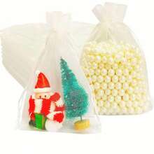 10/50/100pcs Beige Gift Packaging Bags, Ivory Organza Candy Bags Tableware, Colorful Organza Gift Packaging Bags, Various Festival Party Packaging Supplies, Holiday Home Goods, Holiday Wedding Party Gift Packaging Supplies, Festival Activities And Party Gift Packaging Bags