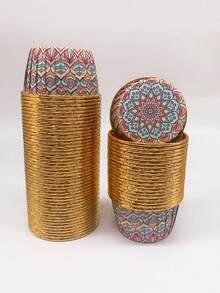 Cakegiugiu Set , 25/50/100 Bohemian Style Cupcakes With Lids, Disposable Muffin Cups With Lids, Heat Resistant Baking Cups,Glossy Cupcake Liners, Muffin Molds, Baking Tools, Curled Edge Cake Cups,Cake Holder, Perfect For Wedding And Birthday Parties - Multicolor - View 22