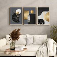 3pcs Vintage Frameless Abstract Decorative Wall Art Prints, Modern Geometric Pattern Posters, Suitable For Home Decor In Living Room, Bedroom, Study, Ideal Gift