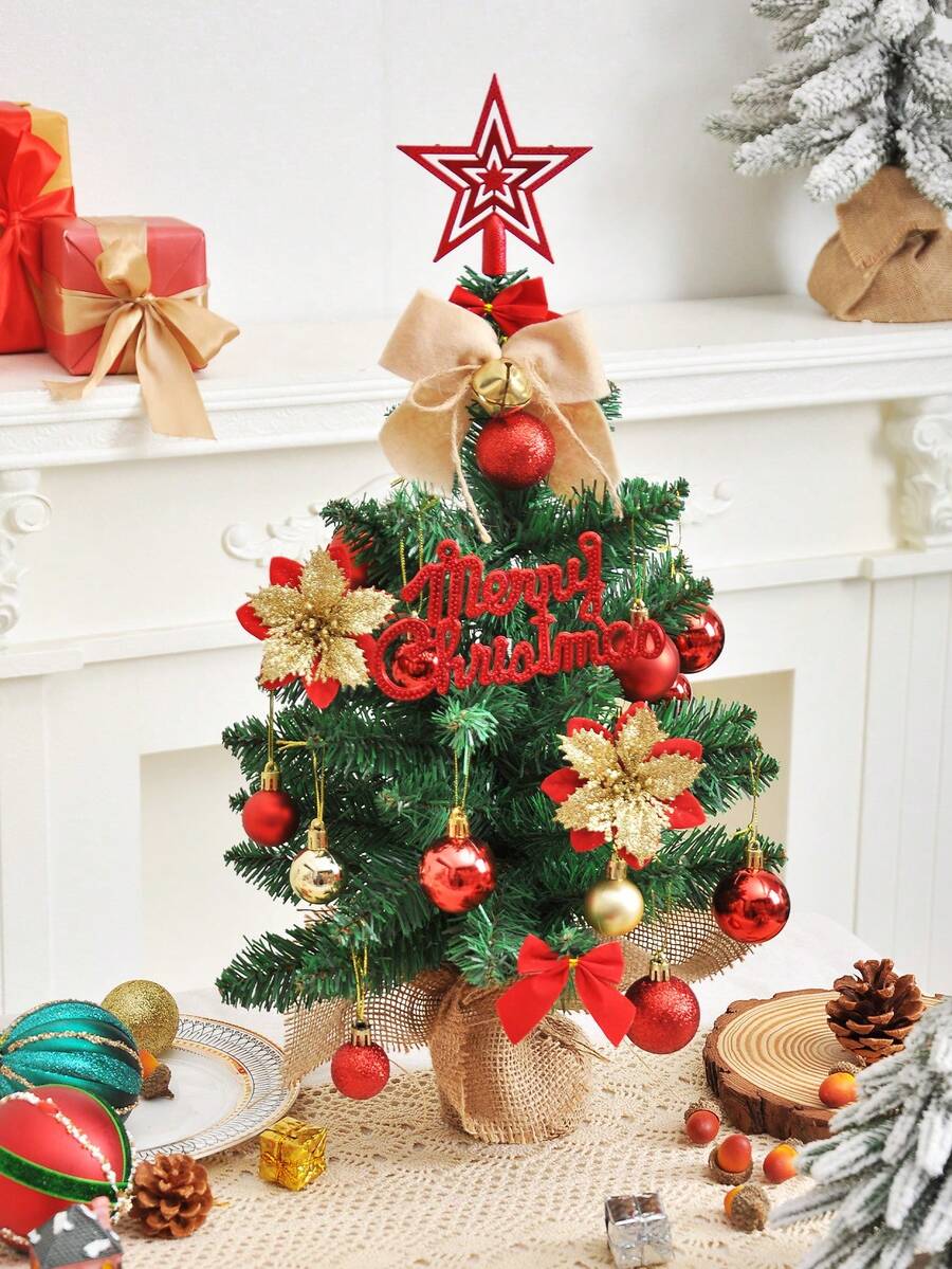 1 buc mini brad de Crăciun stea brad vârf incasabil glob de Crăciun artificial cap de flori de Crăciun fundă decorare desktop Crăciun birou bucătărie living acasă petrecere de sărbători decorare acasă decorațiuni de Crăciun decor cameră de iarnă