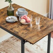 Mesa de Comedor, Mesa Extensible, Mesa de Hoja Abatible, para 2-4 Personas, para Cocina, para Espacios Pequeños, Marrón Rústico y Negro Tinta - Marrón - Ver 2